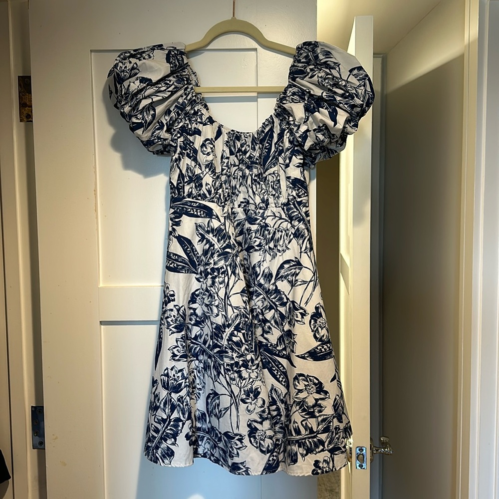 Blue & white floral mini dress